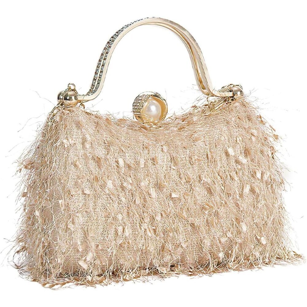 🆕Women's Faux leather 7-champange Gold Push Lock Clutch Purse Polyester Handbag